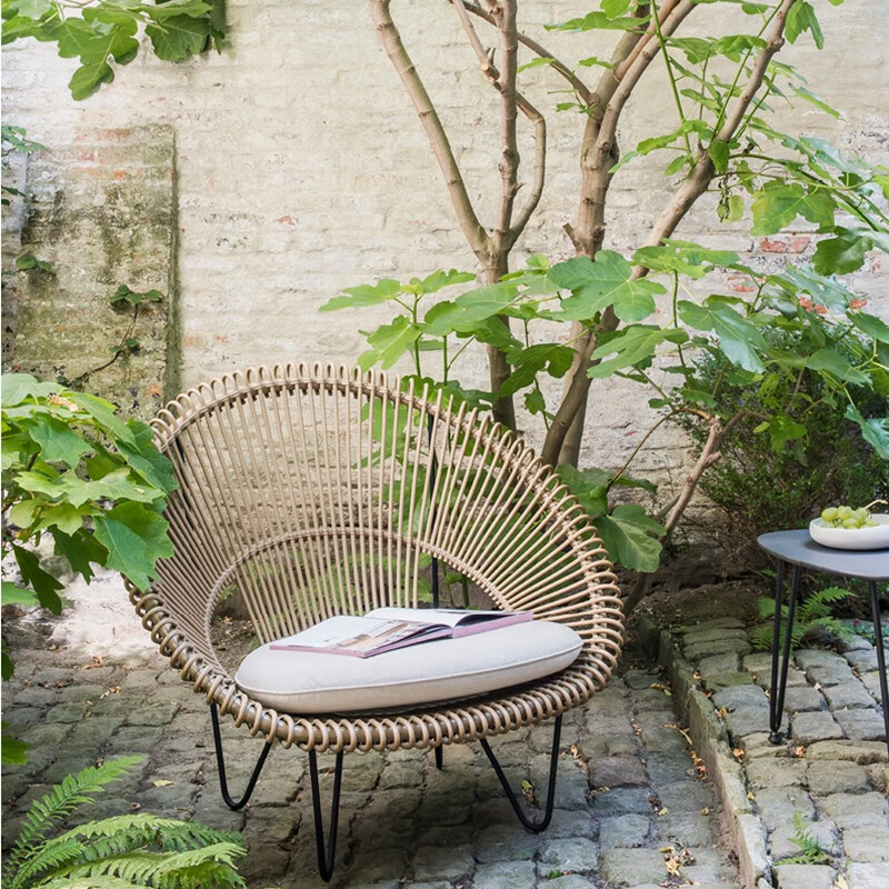 金菲罗格 创意阳台户外休闲椅室外藤椅沙发设计师圆形懒人椅 休闲沙发椅[卡其色]