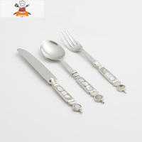 Hrmoso牛排刀叉家用欧式不锈钢西餐餐具套装刀叉勺三件套ins风 敬平 刀叉勺三件套[圆形浮雕]