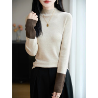 气质撞色半高领打底衫女春秋新款修身内搭上衣软糯设计感针织毛衣