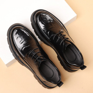 男鞋透气软底系带圆头商务休闲皮鞋男款真皮百搭中老年驾车爸爸鞋