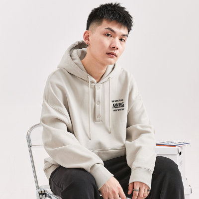 [3件8.5折118.9元,叠加优惠券]唐狮春秋季新款连帽卫衣男士排扣polo领宽松半开胸帽衫外套潮