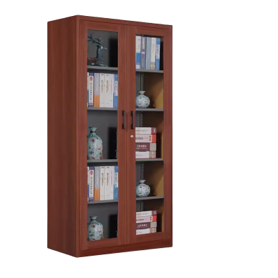 迅迈 深樱桃通玻开门柜 文件柜 钢制铁皮柜 办公资料档案柜 带锁柜储物 矮柜木纹书柜