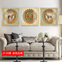 欧式挂画客厅沙发背景墙画简欧壁画简约 jc58(金色边框) 80*100cm三联套装(建议4.2米以上沙发)铝合金框+水