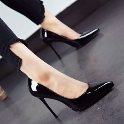 林先森10cm高跟鞋女防水台性感细跟超高跟尖头显瘦漆皮单鞋秋季宴会杏色休闲鞋