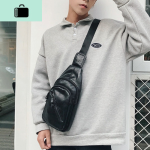 软皮小胸包男士户外运动休闲男单肩包跨背包韩版潮包男软皮斜挎包NEW LAKE 黑色男士单肩包 黑色