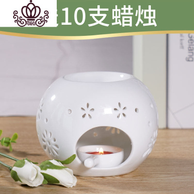 封后香薰灯精油灯卧室蜡烛家用创意精油香熏静音陶瓷熏香炉加湿香薰炉经典圆款送10只蜡烛（带托盘）