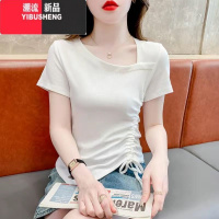 YIBUSHENG纯气减龄设计感小众不规则短款短袖t恤女士季新款上衣印花