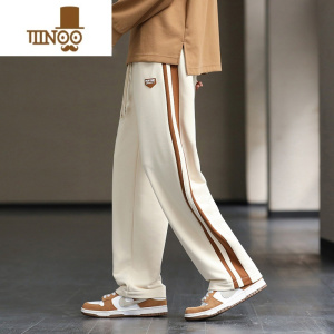 YANXU条纹裤子男宽松直筒大码长裤潮牌运动百搭垂感阔腿休闲裤