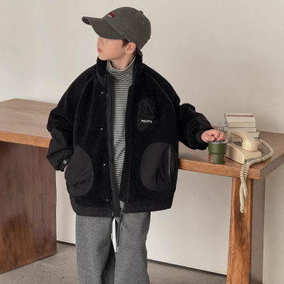 男童加厚羊羔绒外套新款儿童装冬季夹棉毛毛衣大童男孩冬装潮_1