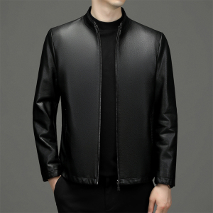 免费试穿 海宁真皮皮衣男士青年修身立领短款皮夹克春秋山羊皮休闲薄外套潮真皮皮衣男加绒绵羊皮衣立领皮夹克中青年爸爸外套男