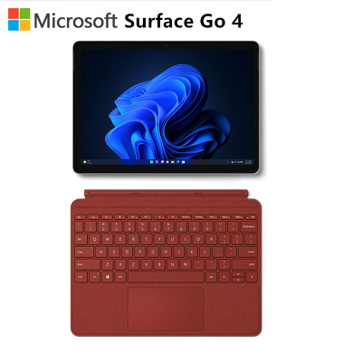 [配原装波比红键盘]微软Surface Go4 10.5英寸 二合一平板电脑 亮铂金 N200 8G 128G 人脸识别 学生平板 轻薄笔记本