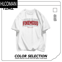 HLCOMAN美式潮牌白灰色宽松t恤男短袖夏2025休闲穿搭情侣半袖上衣服