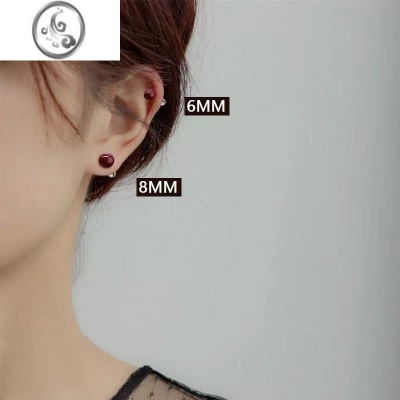 JiMi朱砂925银银针耳骨钉女2023年新款潮螺丝拧扣养耳洞耳钉耳环耳饰