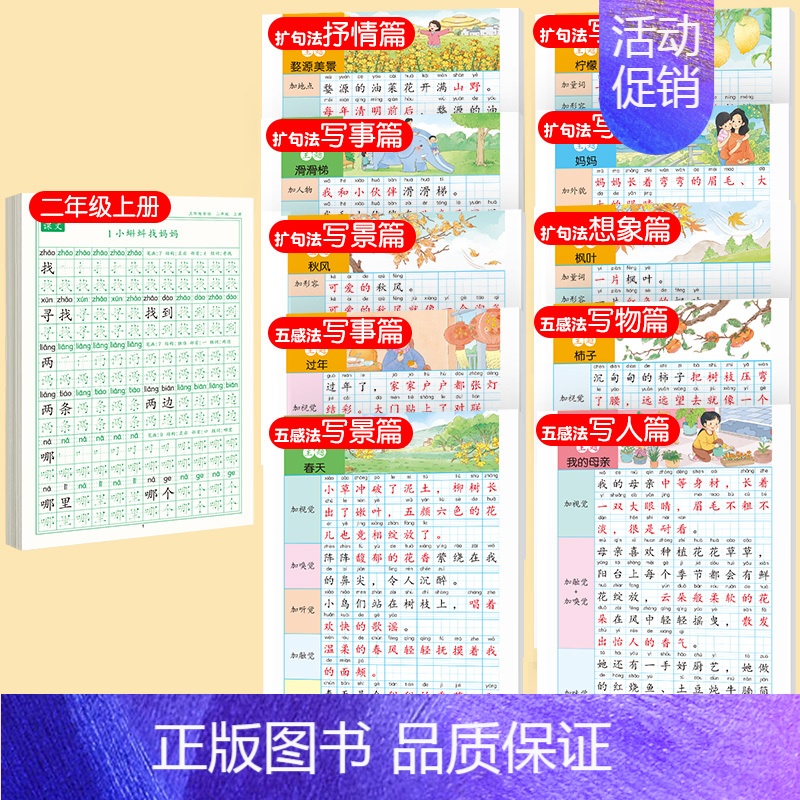 [上册]同步字帖字帖2上+五感法+扩句法字帖 [正版]二年级上册同步练字帖语文人教版小学生硬笔书法练字本楷书笔画笔顺儿童