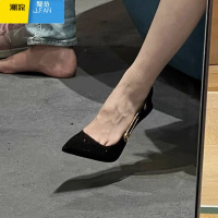 聚范欧美新款尖头高跟鞋女细跟性感水钻一字扣带包头凉鞋后空单鞋