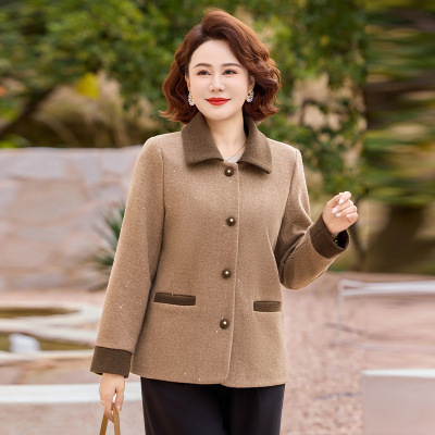 2026年女装新款呢子外套女春季薄款妈妈装春季开衫时尚女翻领衣服