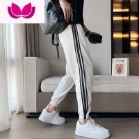七斓三条杠白色九分裤子男高级感痞帅网红潮牌夏天夏季薄款束脚休闲裤
