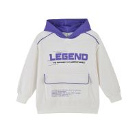 [1件3折]秋季新款男童带帽长袖T恤儿童T恤百搭字母印花撞色连帽T恤