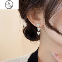 JiMi长款锆石爱心流苏耳环女小众设计感2023新款耳钉气质高级耳夹耳饰