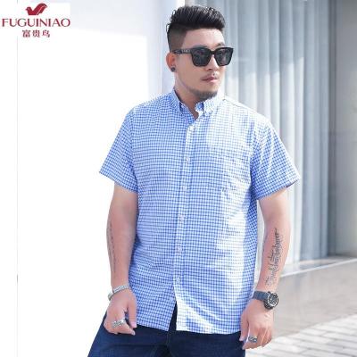 富贵鸟（FUGUINIAO）2XL-10XL夏季衬衫男加肥加大码胖子短袖休闲肥佬宽松格子半袖商务衬衣潮