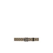古驰(GUCCI)双G带扣双面帆布腰带钯金色调配件时尚百搭配饰37cm