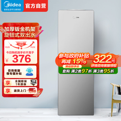 美的(Midea)饮水机 立式家用办公双封闭门防尘大储物柜饮水器银色 YR1518S-X 温热型