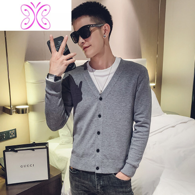 YUANSU2020秋季新款韩版修身百搭开衫针织衫秋冬外穿毛衣外套男潮流绿色毛衣