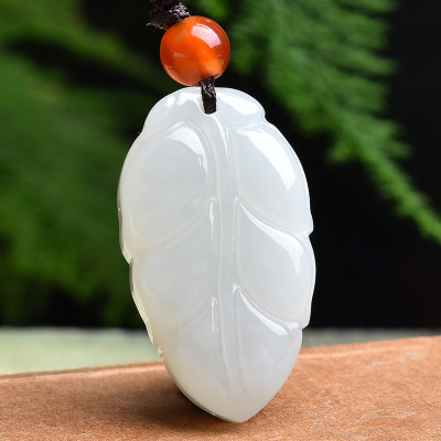 帛兰梓韵天然和田白玉树叶吊坠和田玉树叶玉坠带证书天然白玉男女款玉叶挂件树叶