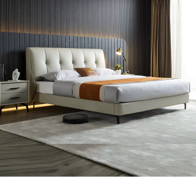 cbd皮床现代简约真皮床主卧婚床1.8米大床齐边双人床d092