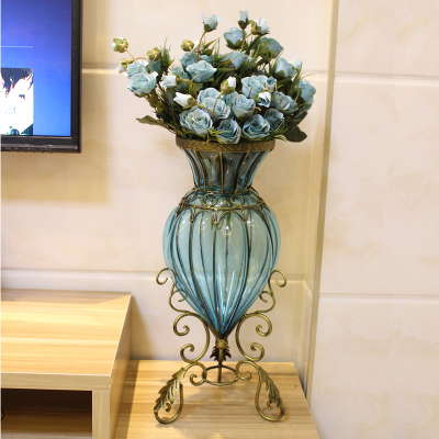 新款欧式落地玻璃花瓶客厅电视柜仿真花插花摆件乔迁装饰品结婚礼物惠恩HuiEn其他