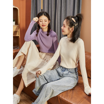 [直降价75元]唐狮秋冬季新款基础打底衫女内搭毛衣半高领长袖针织衫上衣黑白色