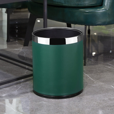 定制垃圾桶酒店客厅高档办公室厨房双层垃圾筒商用 10L银圈-莫兰迪绿