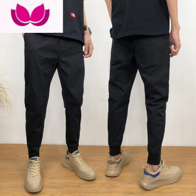 七斓男士休闲裤宽松潮牌哈伦痞帅九分裤纯色束脚裤百搭工装裤子男