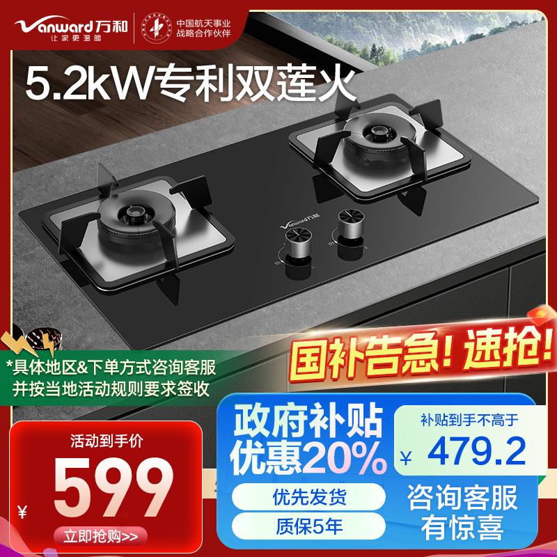 级能效蓝莲花燃气灶5.2kW大火力钢化玻璃台嵌两用易清洁灶具多重安全防护JZT-B9L50