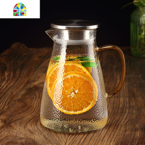 北欧大容量冷水壶凉白开水壶凉水壶玻璃可高温凉水杯家用套装茶壶 FENGHOU 方水壶1.8升+6个圆韵杯+杯架托盘