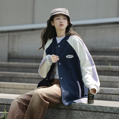 [1折价79.9元,叠加优惠券]唐狮 外套女春装新款韩版宽松拼色左胸小标棒球服上衣时尚百搭