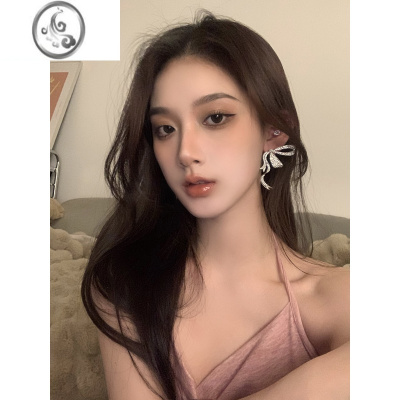 JiMi飘带蝴蝶结锆石耳钉女轻奢小众设计高级感冷淡风耳环饰品