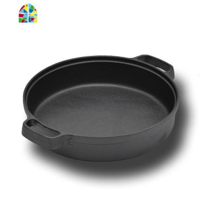 铸铁平底锅加厚煎锅无涂层锅家用煎饼锅烙饼锅多用炖锅 FENGHOU 铁把20.5cm有盖+木铲手套