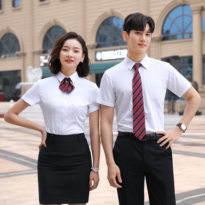 商务衬衫短袖男女正装职业装工作服夏季套装免烫工装上班制服衬衣情侣款寸衫