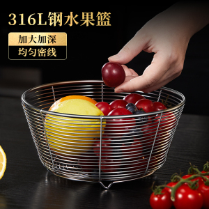 莱柏顿304不锈钢沥水篮厨房圆形洗菜盆水槽架筛子客厅家用水果篮收纳筐