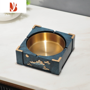 三维工匠纸巾盒收纳盒一体创意家居轻奢饰品茶几新中式遥控器多抽纸盒 璀蓝(山风)烟灰缸