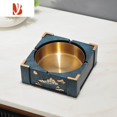 三维工匠纸巾盒收纳盒一体创意家居轻奢饰品茶几新中式遥控器多抽纸盒 璀蓝(山风)烟灰缸