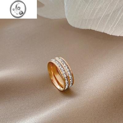 JiMi满钻钛钢戒指女玫瑰金不掉色网红食指戒子ins小众设计2023新款