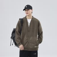 |卫衣男士开衫斜纹春秋款拼接外套V领简约百搭外套男装