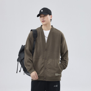 |卫衣男士开衫斜纹春秋款拼接外套V领简约百搭外套男装