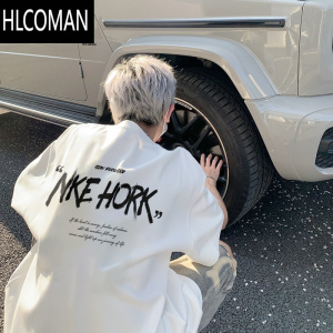 HLCOMAN美式潮牌白色短袖男士t恤夏季宽松大码上衣服青少年半袖