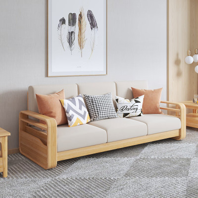 域赢北欧民宿简约小户型客厅公寓实木布艺沙发现代家具-三人位