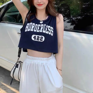 美式辣妹白色运动背心女夏季外穿设计感小众宽松无袖T恤上 衣ins