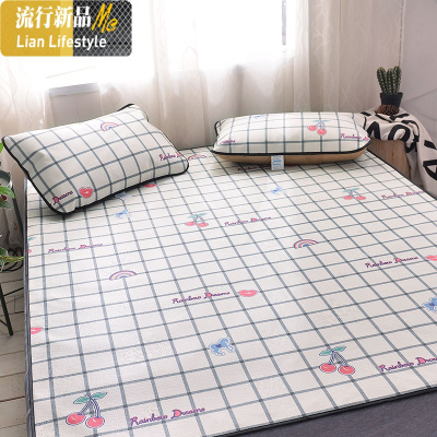 凉席折叠冰丝三件套1.8m床1.5米单人学生宿舍1.2席子可水洗夏季 三维工匠凉席/凉枕