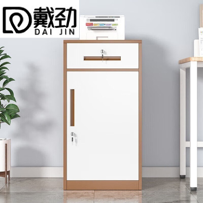 戴劲铁皮文件柜矮柜资料柜带锁抽屉柜桌下收纳小柜子85高一抽咖白